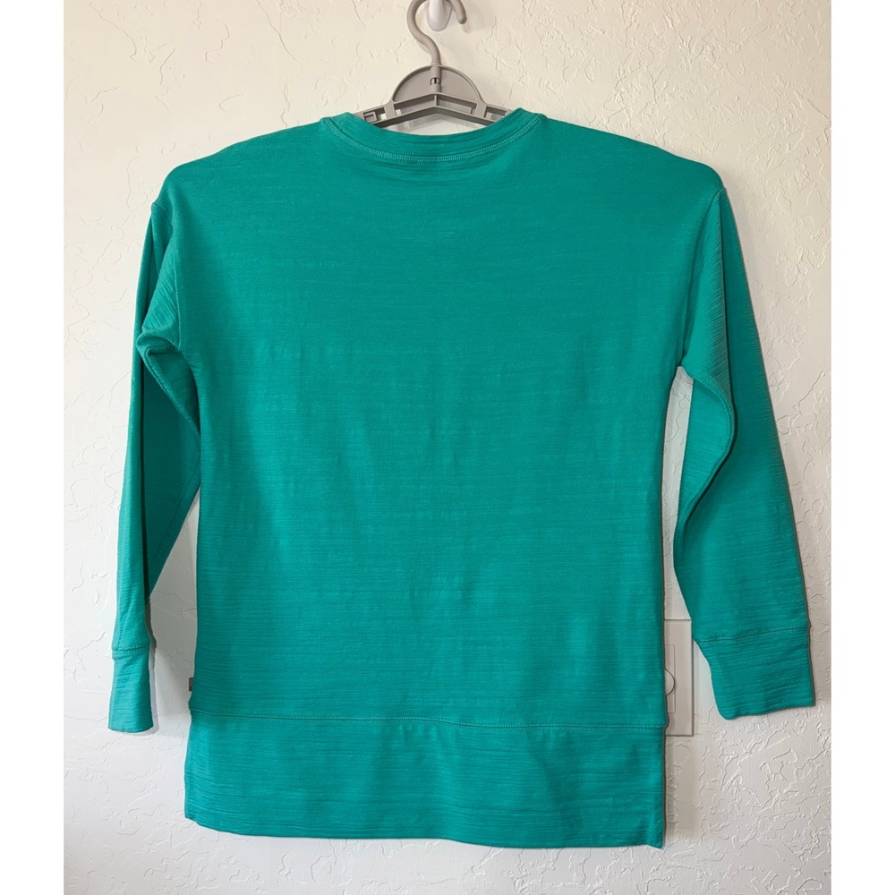 T by Talbots UPF 50+ Top XS Teal Green Crewneck Slub Slit Pullover Beach - Picture 2 of 6